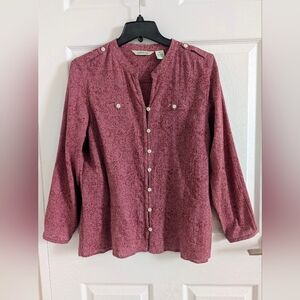 Orvis Women's Dusty Rose Button-Front  100% Cotton Blouse Shirt Top M